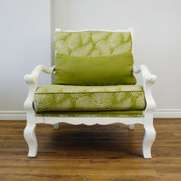 31–Inch W Armchair & Ottoman Set – White Frame, Green Leaf Upholstery