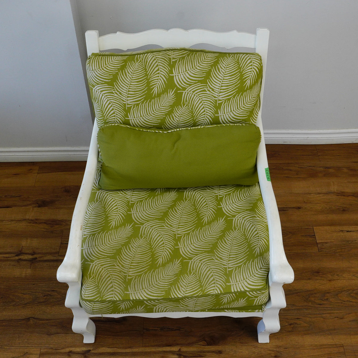 31–Inch W Armchair & Ottoman Set – White Frame, Green Leaf Upholstery