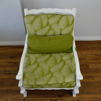 31–Inch W Armchair & Ottoman Set – White Frame, Green Leaf Upholstery