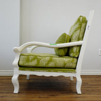 31–Inch W Armchair & Ottoman Set – White Frame, Green Leaf Upholstery