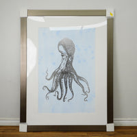 45×54–Inch Octopus Framed Print – Brushed-Metal, Metallic Accents