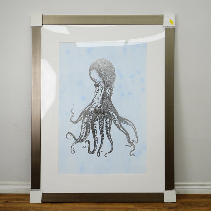 45×54–Inch Octopus Framed Print – Brushed-Metal, Metallic Accents