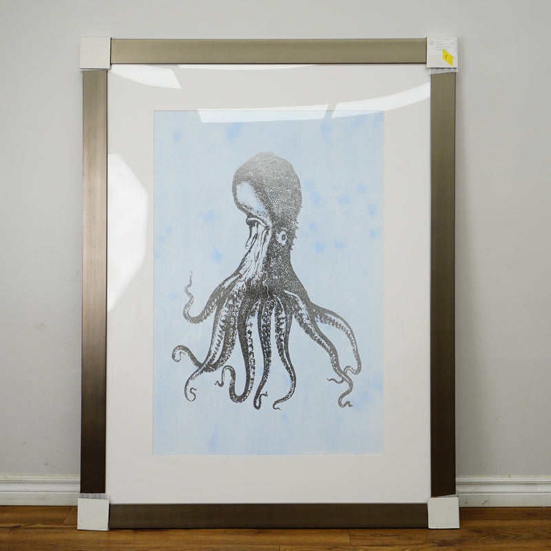 45×54–Inch Octopus Framed Print – Brushed-Metal, Metallic Accents