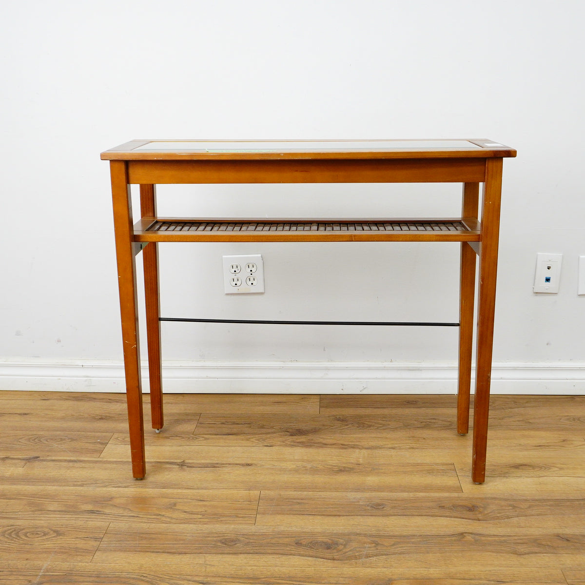 34×12×30–Inch Glass‑Top Console Table with Lower Slatted Shelf