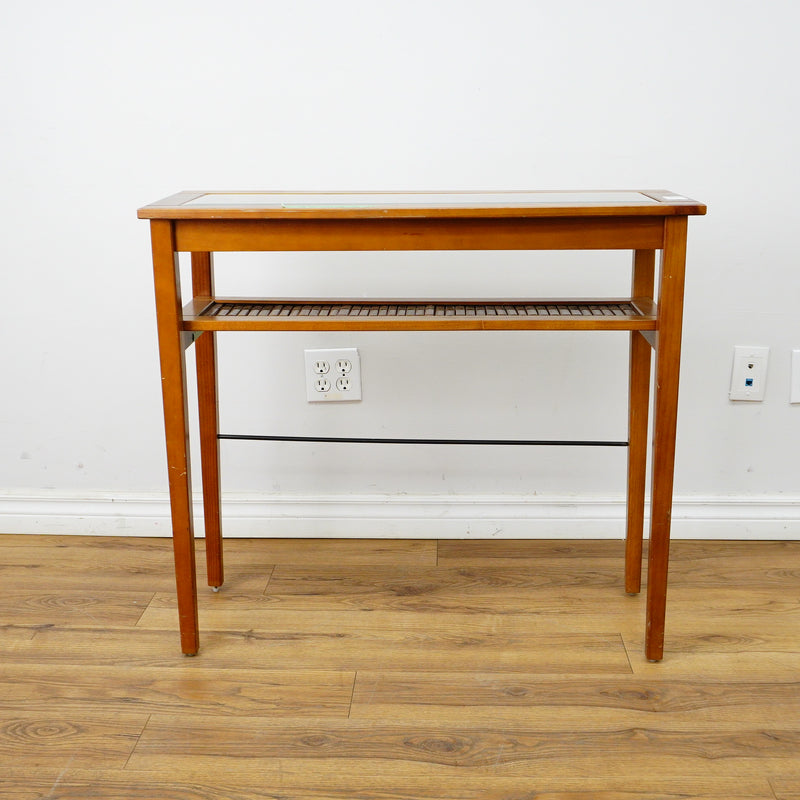 34×12×30–Inch Glass‑Top Console Table with Lower Slatted Shelf