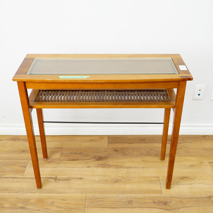 34×12×30–Inch Glass‑Top Console Table with Lower Slatted Shelf