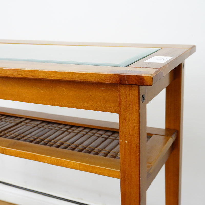 34×12×30–Inch Glass‑Top Console Table with Lower Slatted Shelf