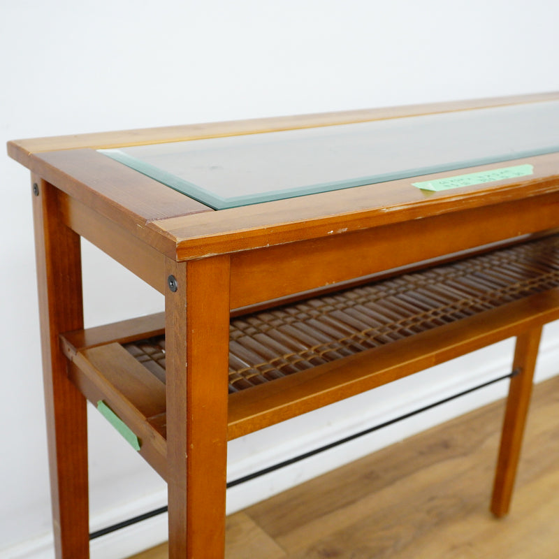 34×12×30–Inch Glass‑Top Console Table with Lower Slatted Shelf