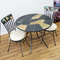 Round Mosaic Bistro Set | 2 Patio Chairs + 36" Table | Wrought Iron + Stone