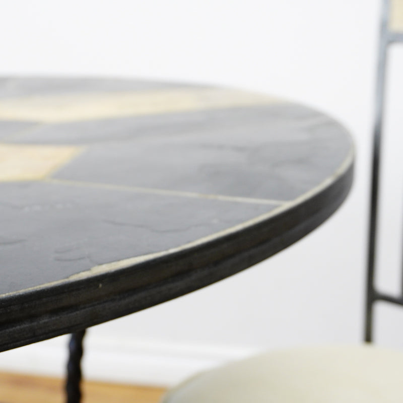 Round Mosaic Bistro Set | 2 Patio Chairs + 36" Table | Wrought Iron + Stone