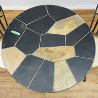 Round Mosaic Bistro Set | 2 Patio Chairs + 36" Table | Wrought Iron + Stone