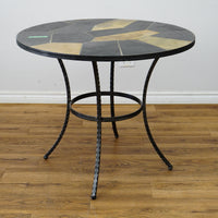 Round Mosaic Bistro Set | 2 Patio Chairs + 36" Table | Wrought Iron + Stone