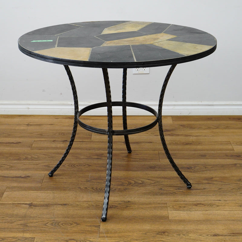 Round Mosaic Bistro Set | 2 Patio Chairs + 36" Table | Wrought Iron + Stone