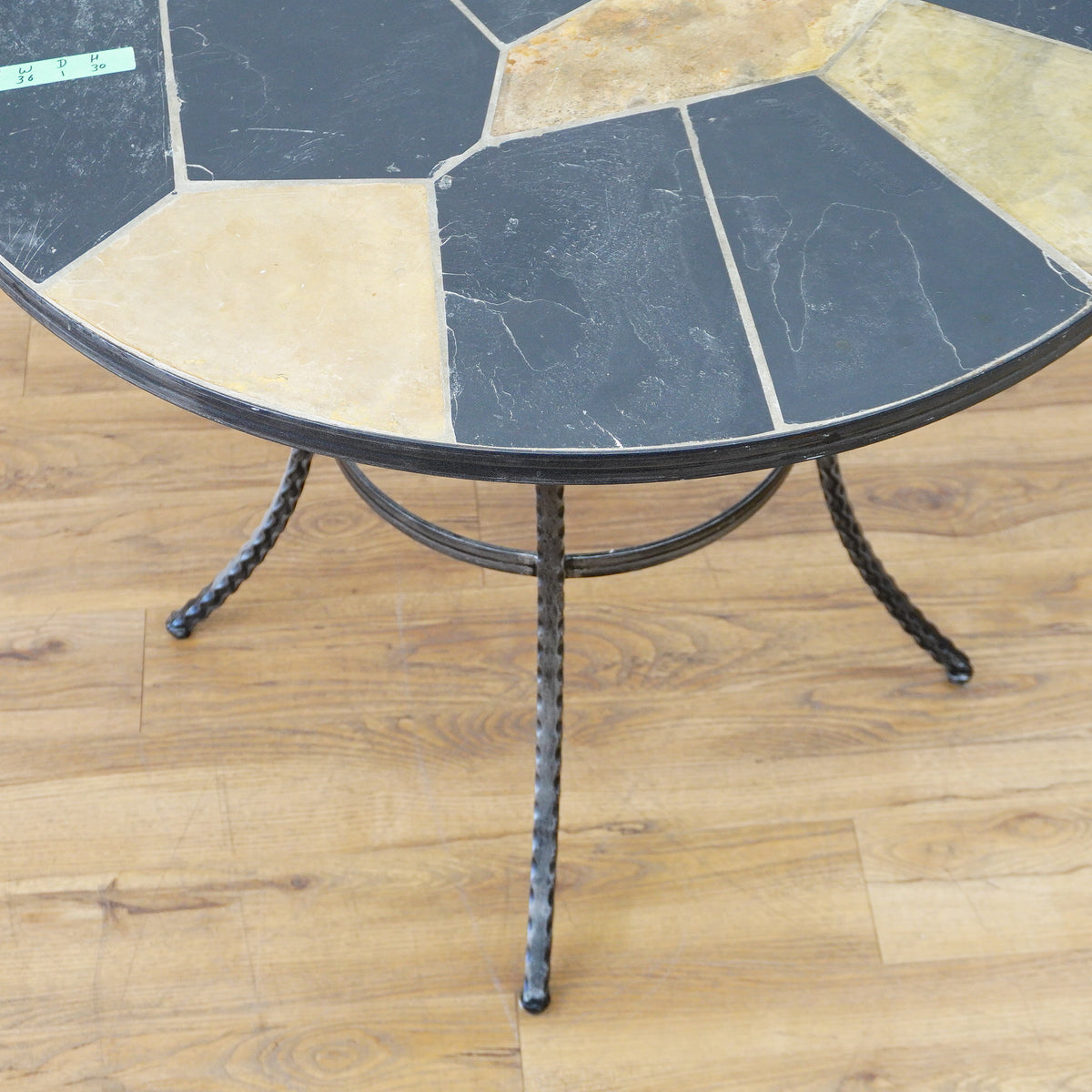 Round Mosaic Bistro Set | 2 Patio Chairs + 36" Table | Wrought Iron + Stone