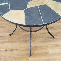Round Mosaic Bistro Set | 2 Patio Chairs + 36" Table | Wrought Iron + Stone