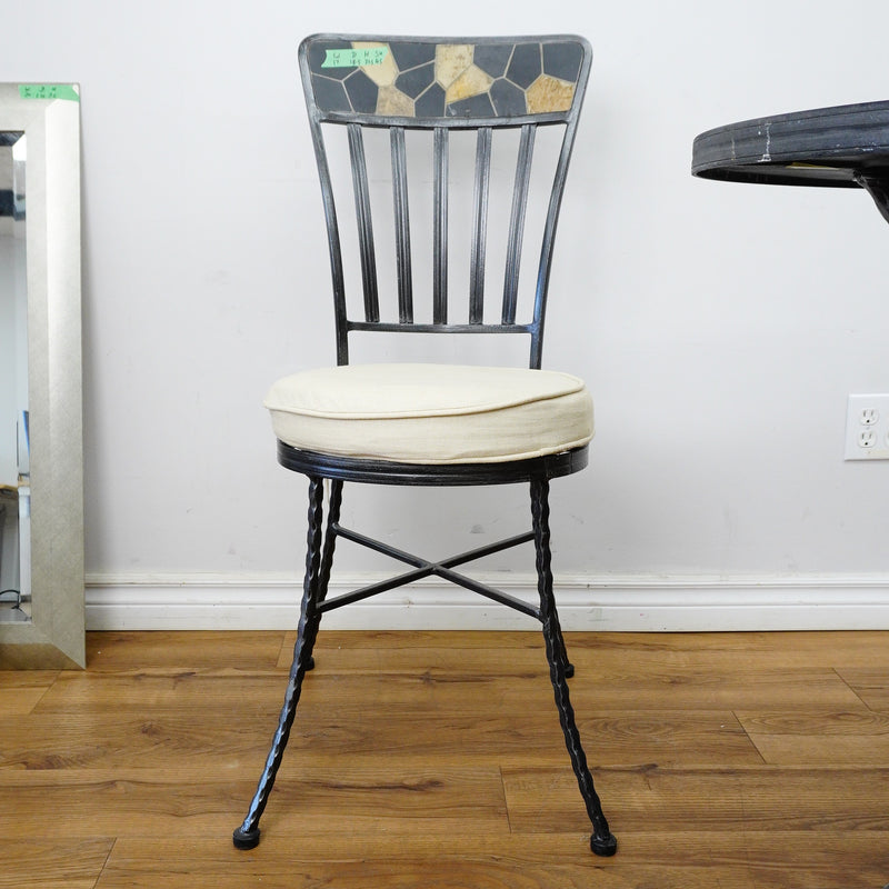 Round Mosaic Bistro Set | 2 Patio Chairs + 36" Table | Wrought Iron + Stone