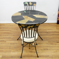 Round Mosaic Bistro Set | 2 Patio Chairs + 36" Table | Wrought Iron + Stone