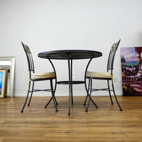 Round Mosaic Bistro Set | 2 Patio Chairs + 36" Table | Wrought Iron + Stone