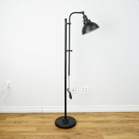 57-67" Adjustable Industrial Floor Lamp – Matte Black, Metal Dome Shade