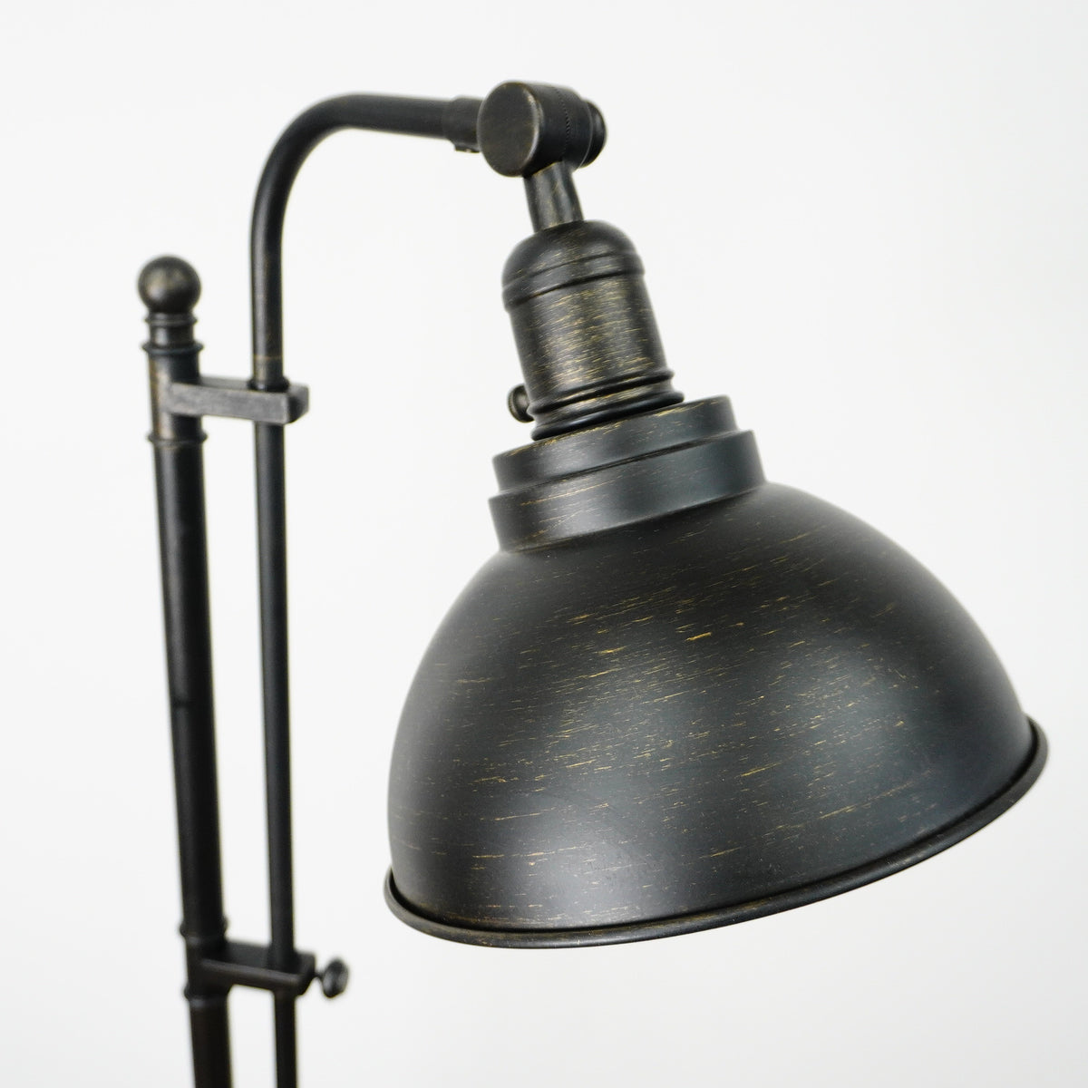 57-67" Adjustable Industrial Floor Lamp – Matte Black, Metal Dome Shade