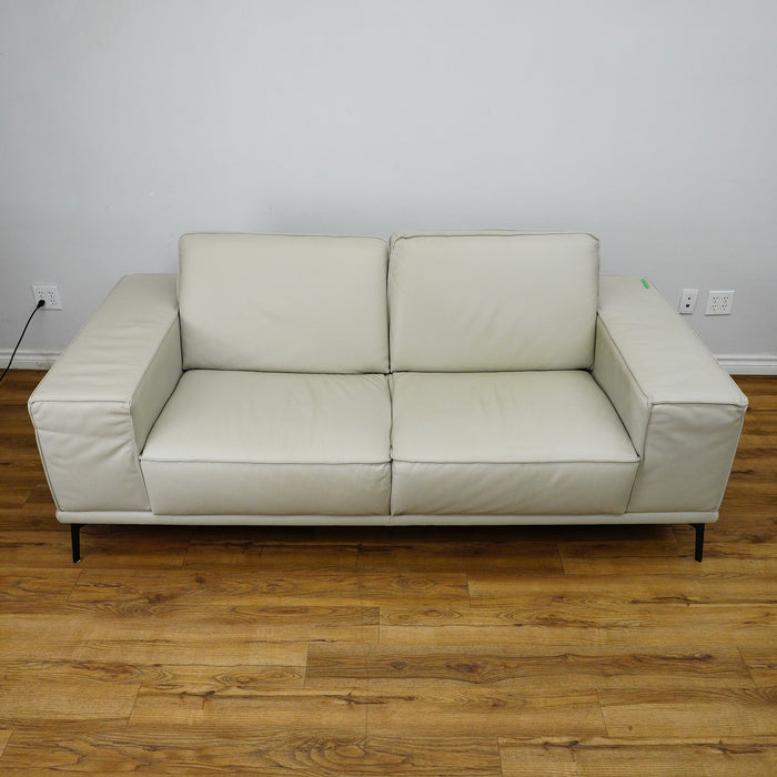 81×41×28–Inch Soft Grey Sofa – Italian Leather | Chrome Legs | 2-Seat