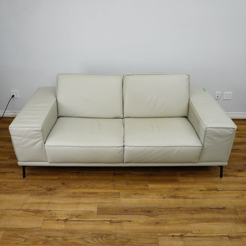 81×41×28–Inch Soft Grey Sofa – Italian Leather | Chrome Legs | 2-Seat