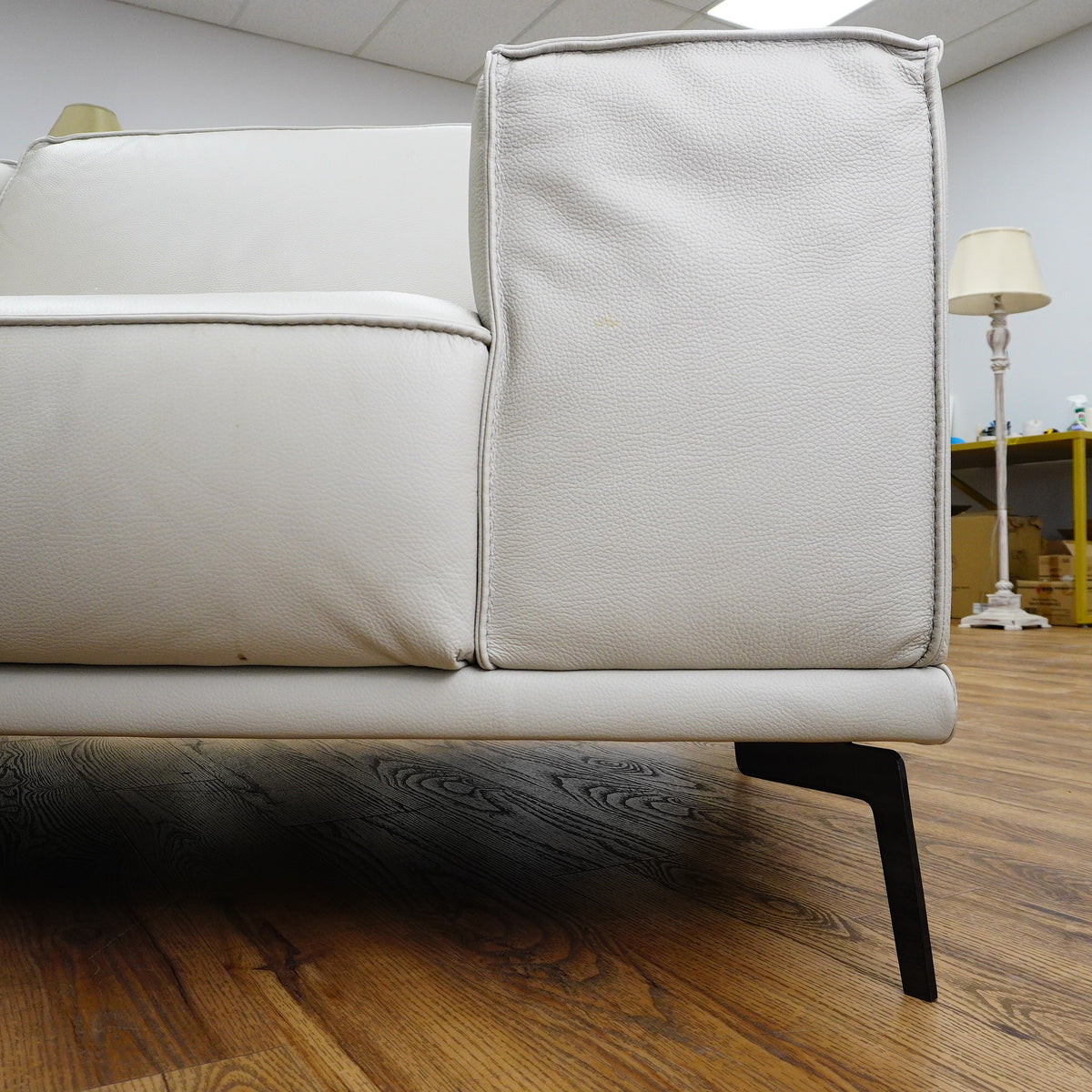 81×41×28–Inch Soft Grey Sofa – Italian Leather | Chrome Legs | 2-Seat