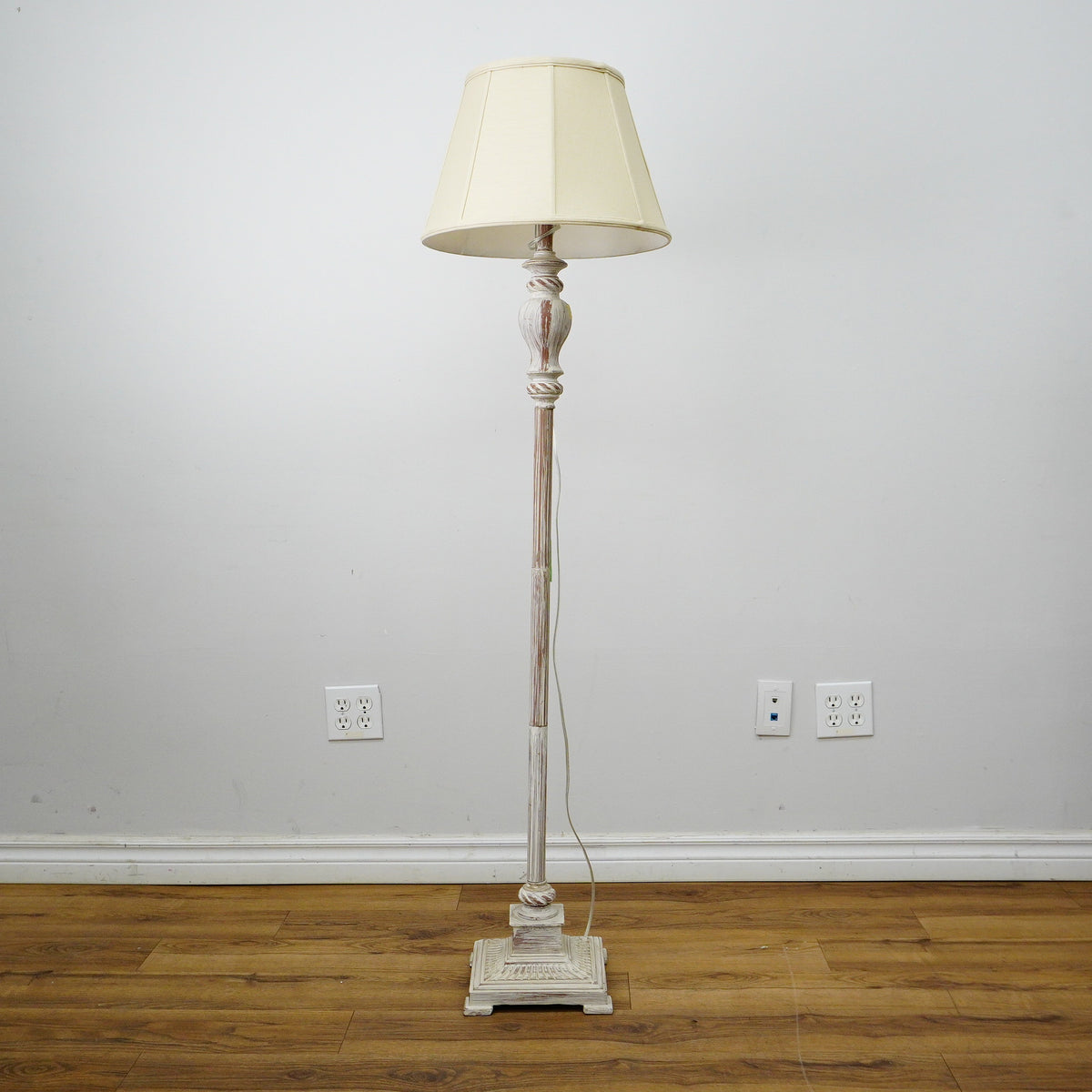 60" Distressed Floor Lamp with 9" Square Base & 16" Panel Shade