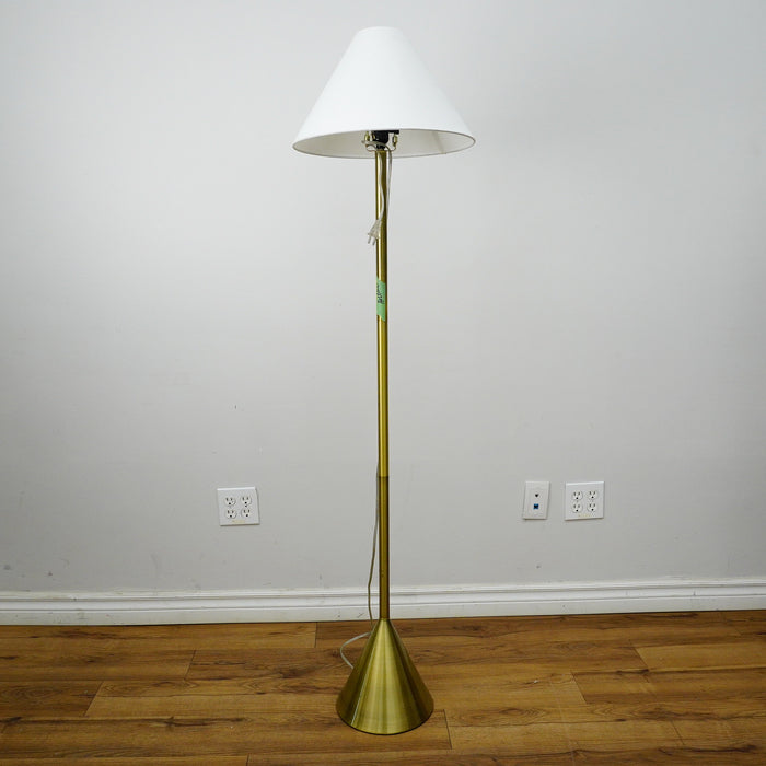 61" Brass Floor Lamp with 9" Round Base & 15" White Conical Shade