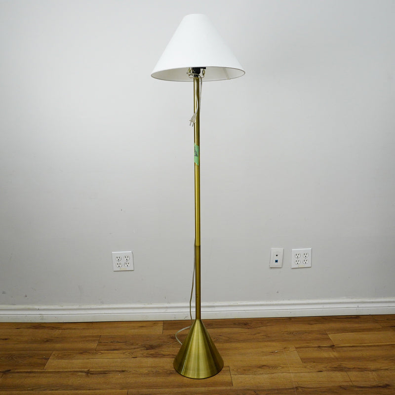 61" Brass Floor Lamp with 9" Round Base & 15" White Conical Shade