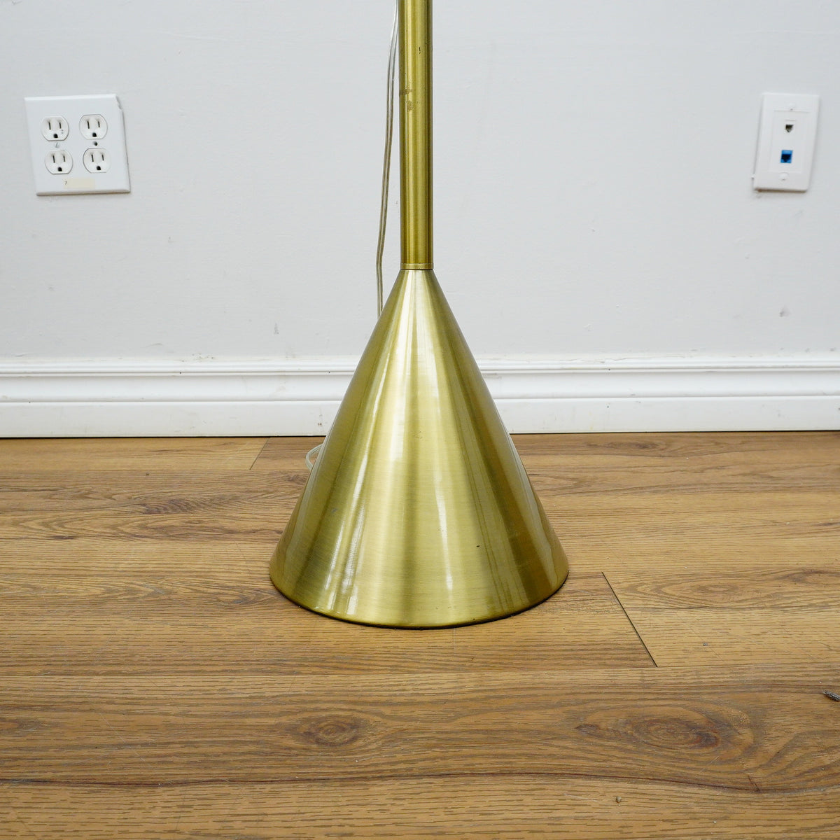 61" Brass Floor Lamp with 9" Round Base & 15" White Conical Shade