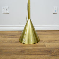 61" Brass Floor Lamp with 9" Round Base & 15" White Conical Shade