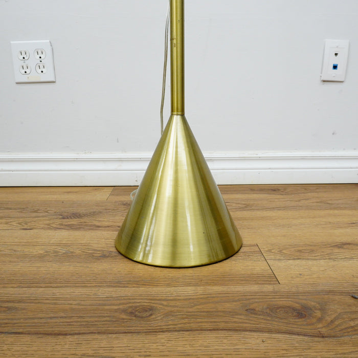 61" Brass Floor Lamp with 9" Round Base & 15" White Conical Shade