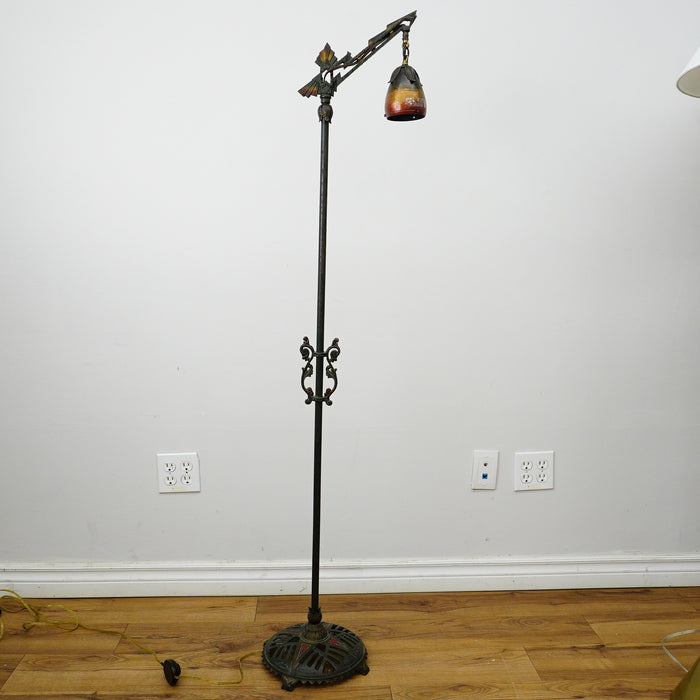 59" Vintage Floor Lamp with 11" Round Base & 3.5" Amber Bell Shade