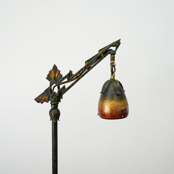 59" Vintage Floor Lamp with 11" Round Base & 3.5" Amber Bell Shade