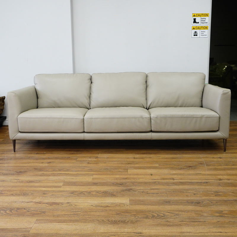 91×37×31–Inch 3-Seat Soft Grey Sofa – Italian Leather | Tapered Legs