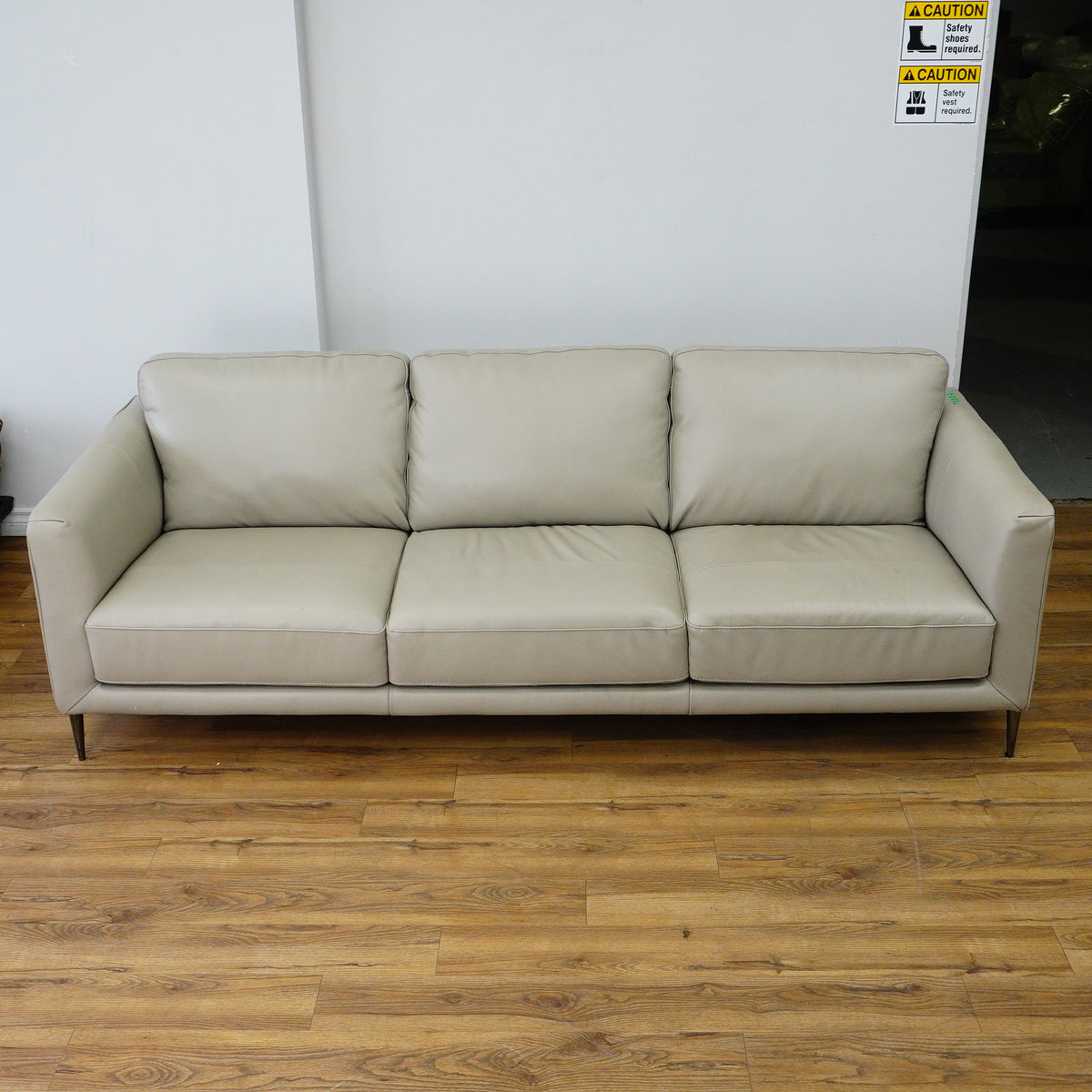 91×37×31–Inch 3-Seat Soft Grey Sofa – Italian Leather | Tapered Legs