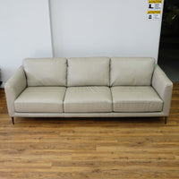 91×37×31–Inch 3-Seat Soft Grey Sofa – Italian Leather | Tapered Legs