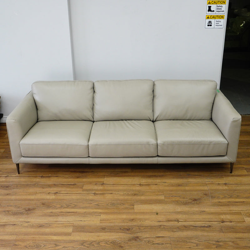 91×37×31–Inch 3-Seat Soft Grey Sofa – Italian Leather | Tapered Legs