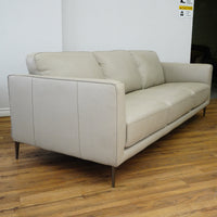 91×37×31–Inch 3-Seat Soft Grey Sofa – Italian Leather | Tapered Legs