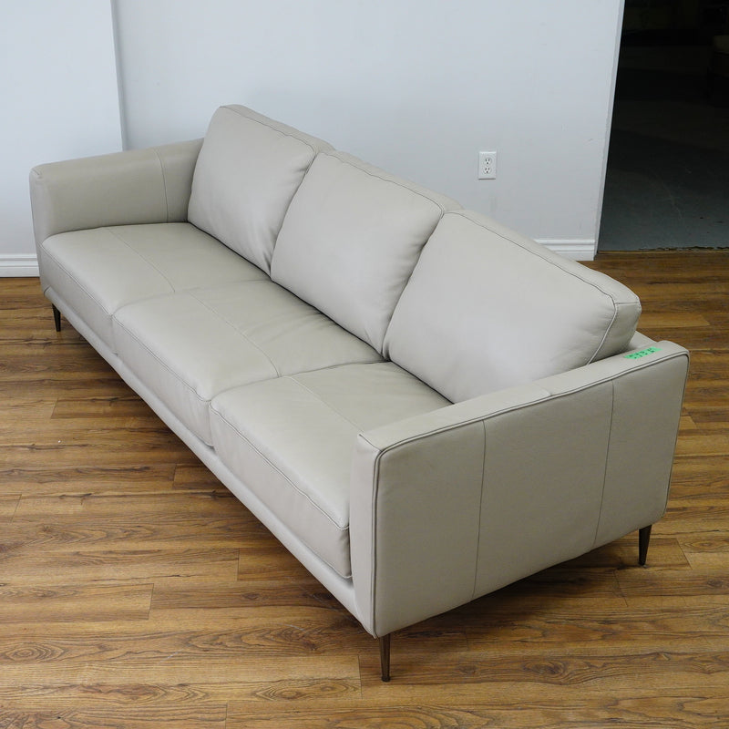91×37×31–Inch 3-Seat Soft Grey Sofa – Italian Leather | Tapered Legs