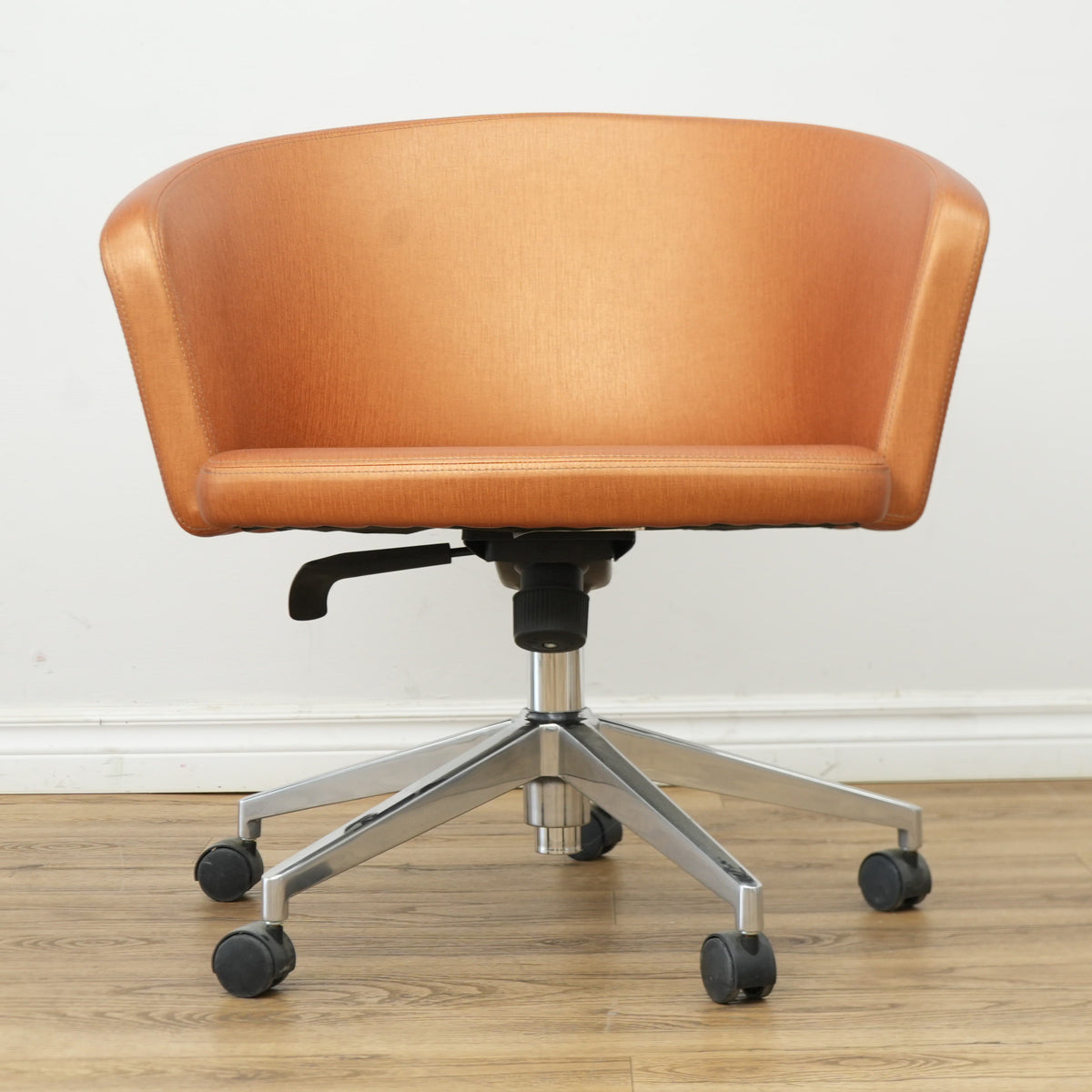 Faux Leather Chair with Wheels in Brownish Orange