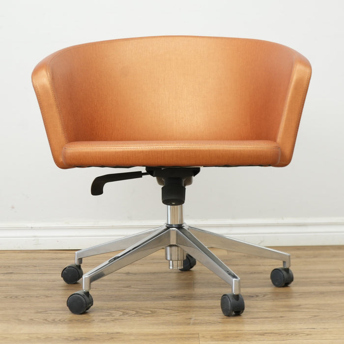 Faux Leather Chair with Wheels in Brownish Orange