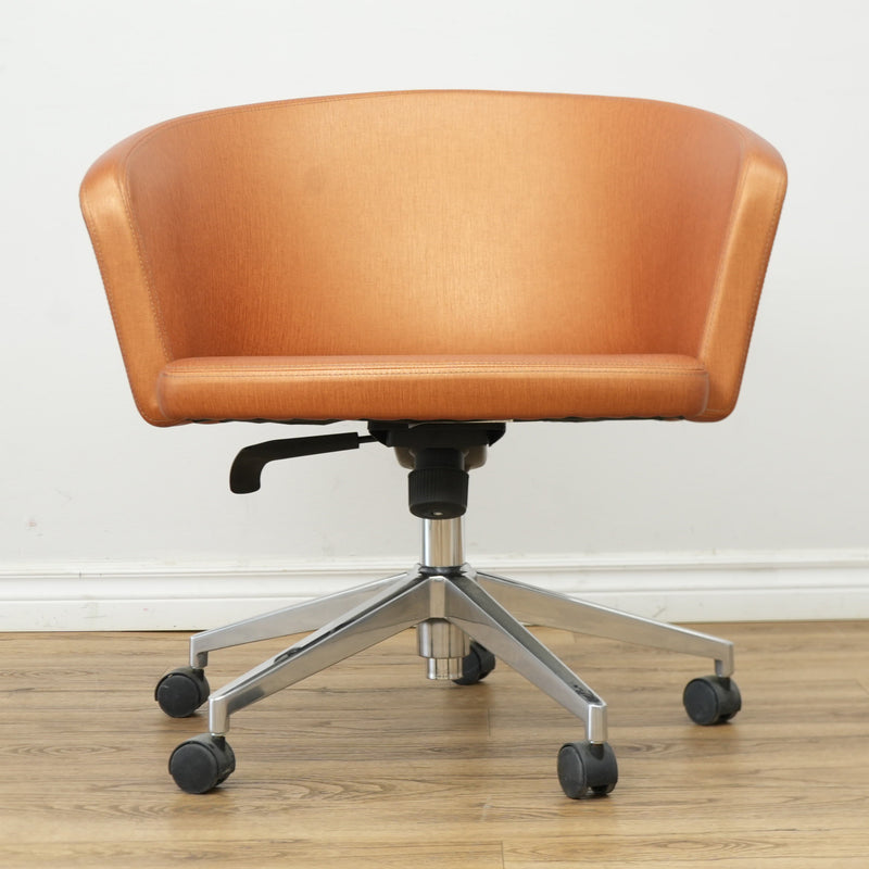 Faux Leather Chair with Wheels in Brownish Orange