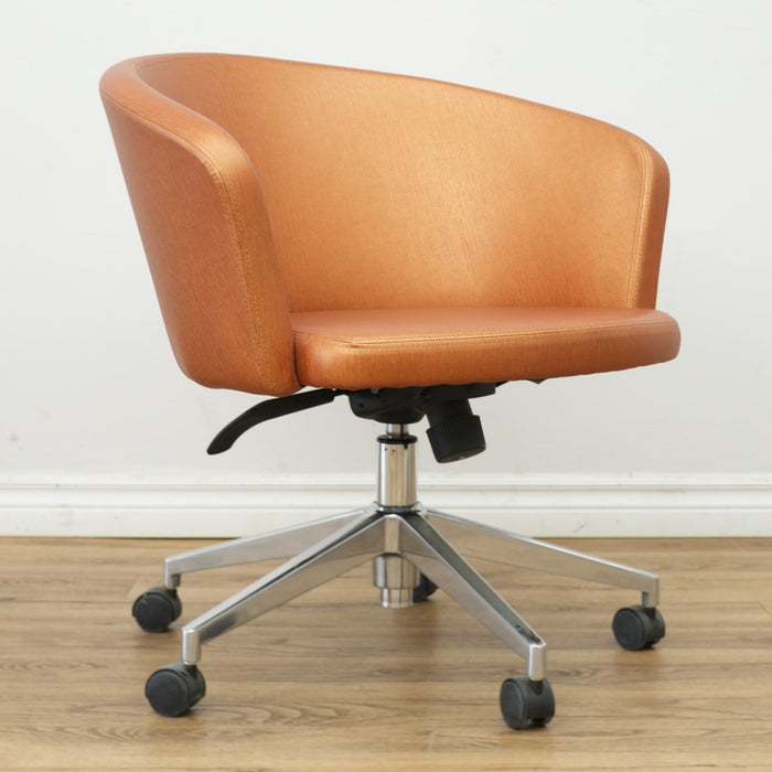 Faux Leather Chair with Wheels in Brownish Orange
