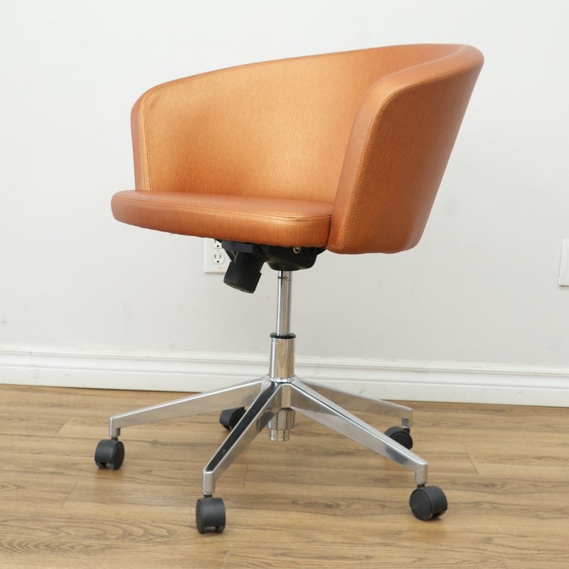 Faux Leather Chair with Wheels in Brownish Orange