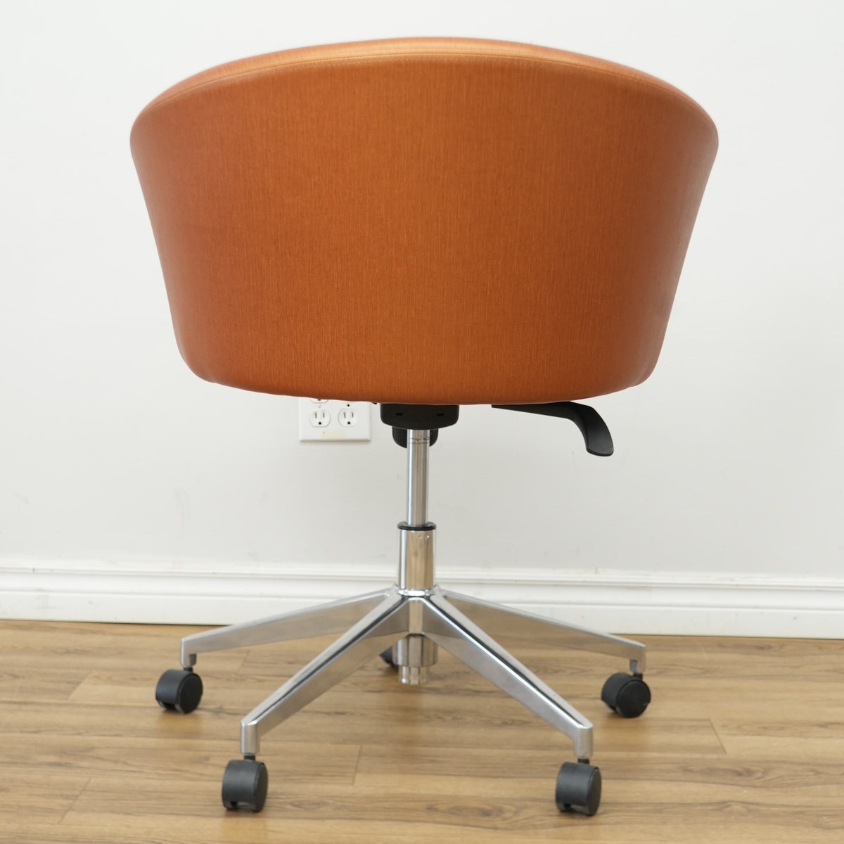 Faux Leather Chair with Wheels in Brownish Orange