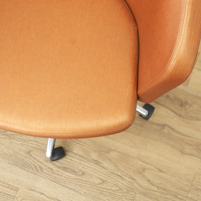 Faux Leather Chair with Wheels in Brownish Orange