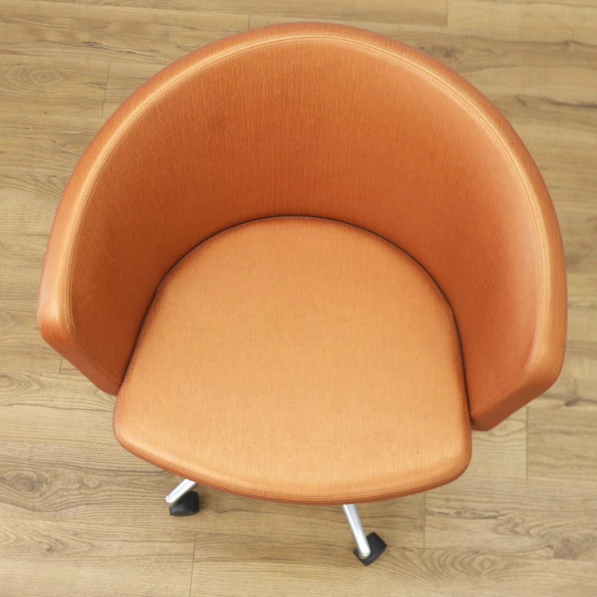 Faux Leather Chair with Wheels in Brownish Orange