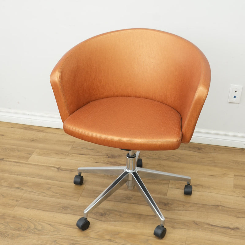 Faux Leather Chair with Wheels in Brownish Orange